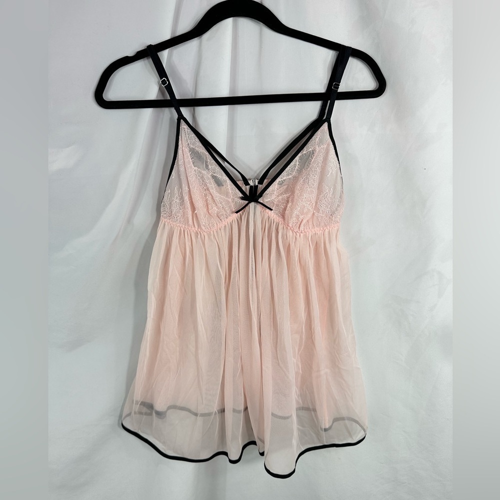 Victoria's Secret pink sheer babydoll with black lining size L